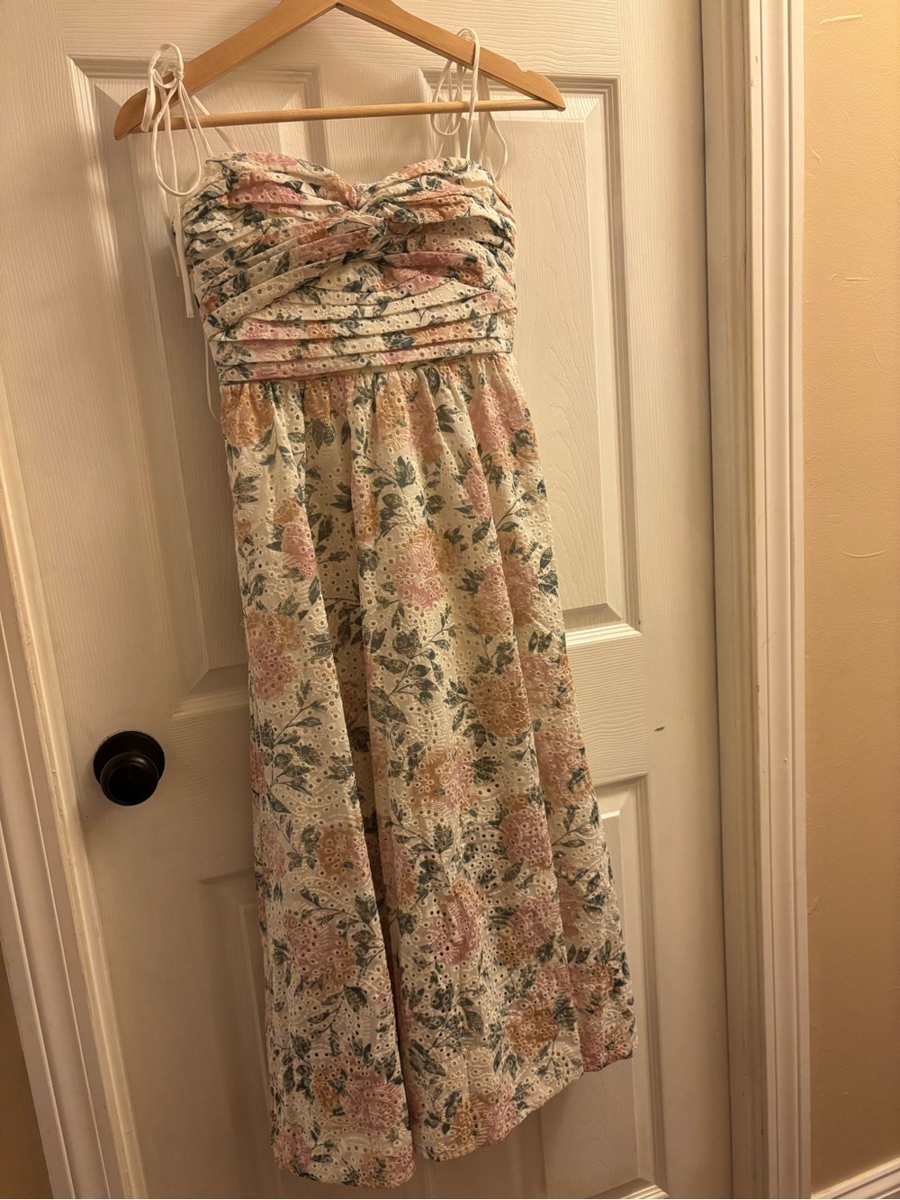 Astr Floral Midi Dress in Cream, Pink & Green